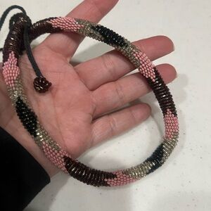 Elegant Pink and Black Beaded Chocker Necklace
